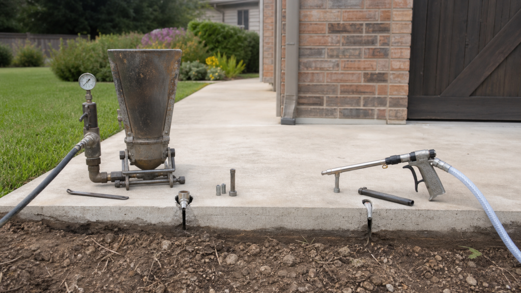 Mudjacking or Foam Injection? Garland Repair Comparison — realistic foundation service scene in Garland, Texas
